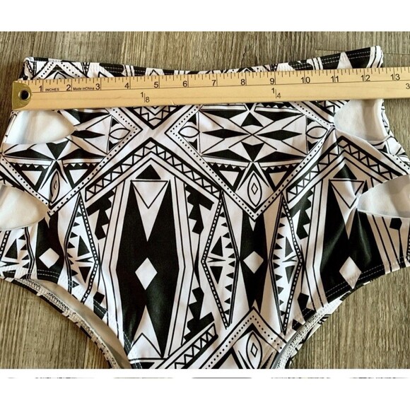 Black White Geometry Push Up Padded High Waist Bathing Swimsuit Bikini Small - Picture 6 of 7
